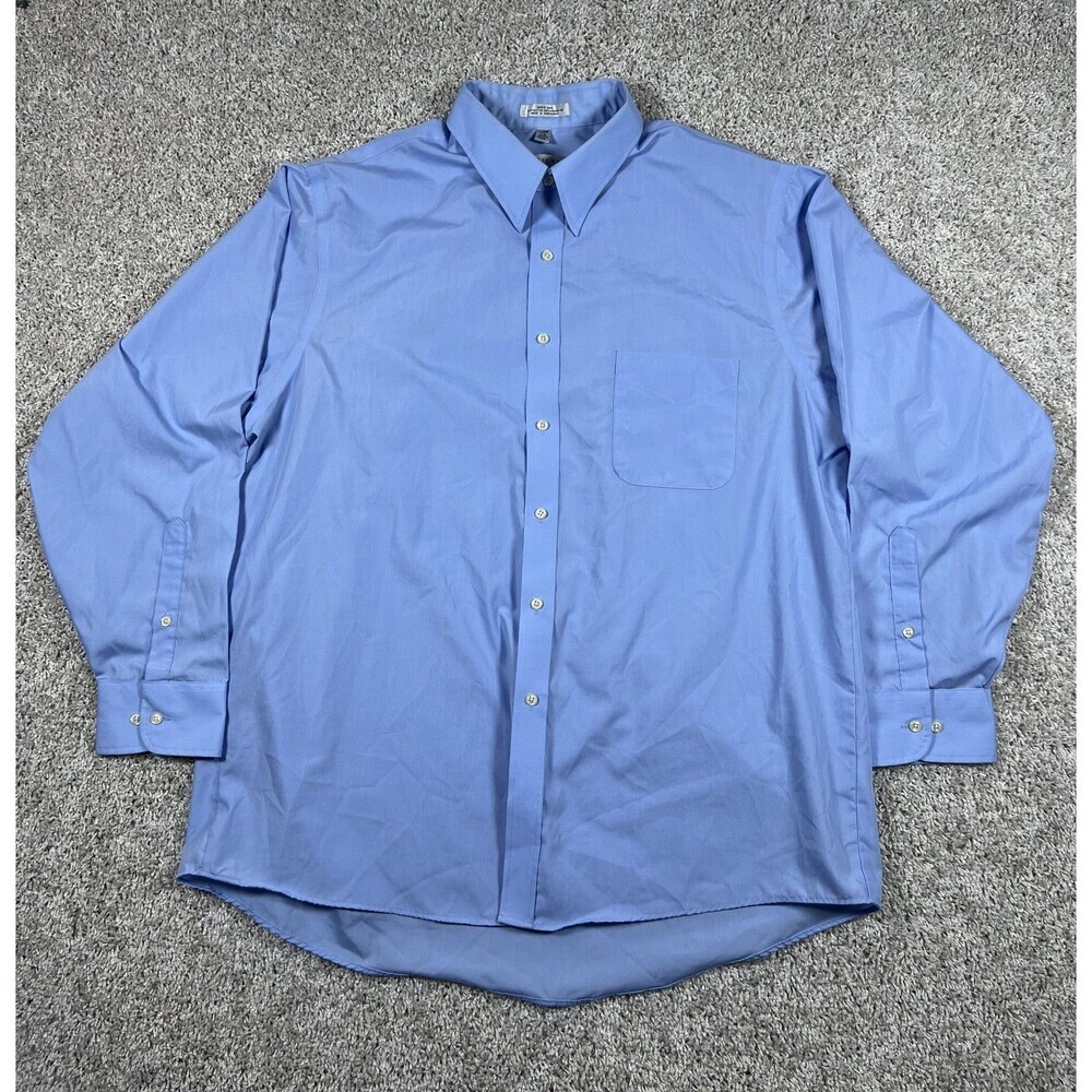 Geoffrey Beene Mens XL 17.5 34/35 Blue Wrinkle Free Dress Shirt Quick Dry
